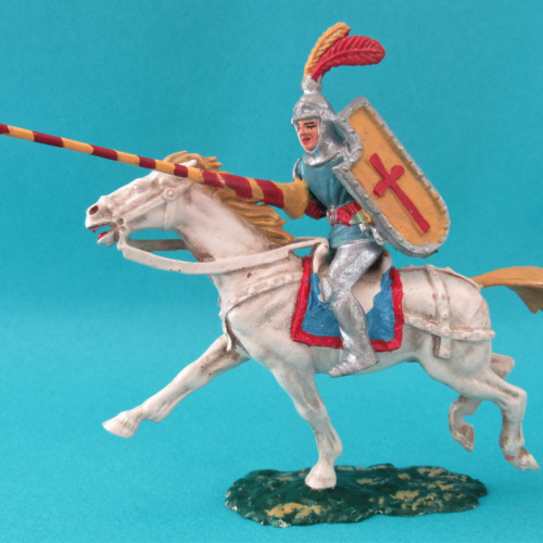 Chevalier jouteur sur cheval Elastolin (7 cm).